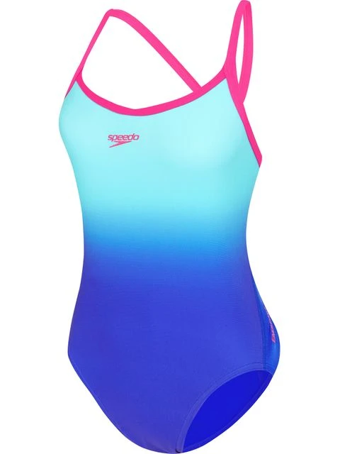 Speedo Placement Digi Ombre Turnback One Piece - Blue Flame 3 Speedo Placement Digi Ombre Turnback One Piece - Blue Flame
