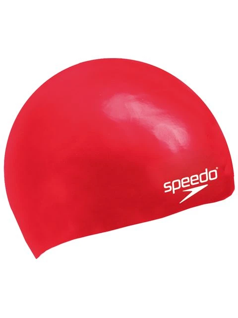 Speedo Junior Plain Moulded Swim Cap - Red 3 Speedo Junior Plain Moulded Swim Cap - Red