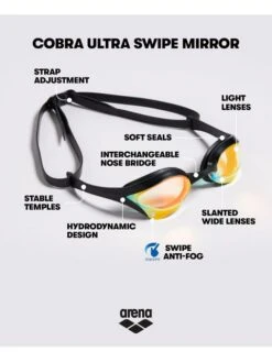 Arena Cobra Ultra Swipe Mirror Goggles - Yellow & Black -Aqua Fit Wear arena cobra ultra swipe mirror goggles yellow black 002507 350 20