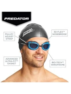Zoggs Predator Goggles Small Fit - Smoke/Blue/Black -Aqua Fit Wear zoggs predator smoked goggles small fit blue black 335862 9